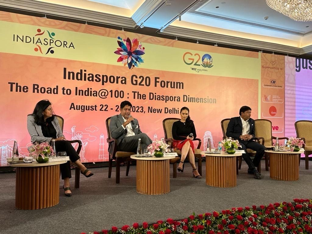 Esha on a panel at the Indiaspora G20 Forum