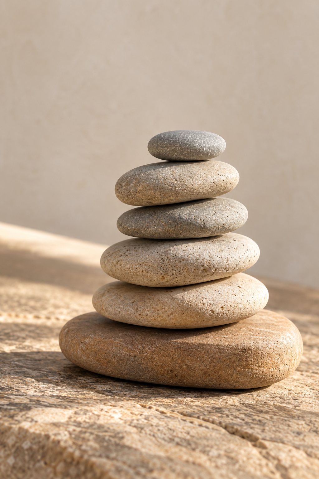 Balanced stone cairn in soft light